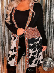 Paisley & Cow Print Long Sleeve Boho Cardigan