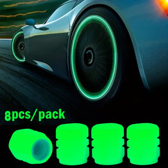 8pcs Mini Luminous Tire Valve Caps Glowing Wheel Hub Decor Auto Accessories