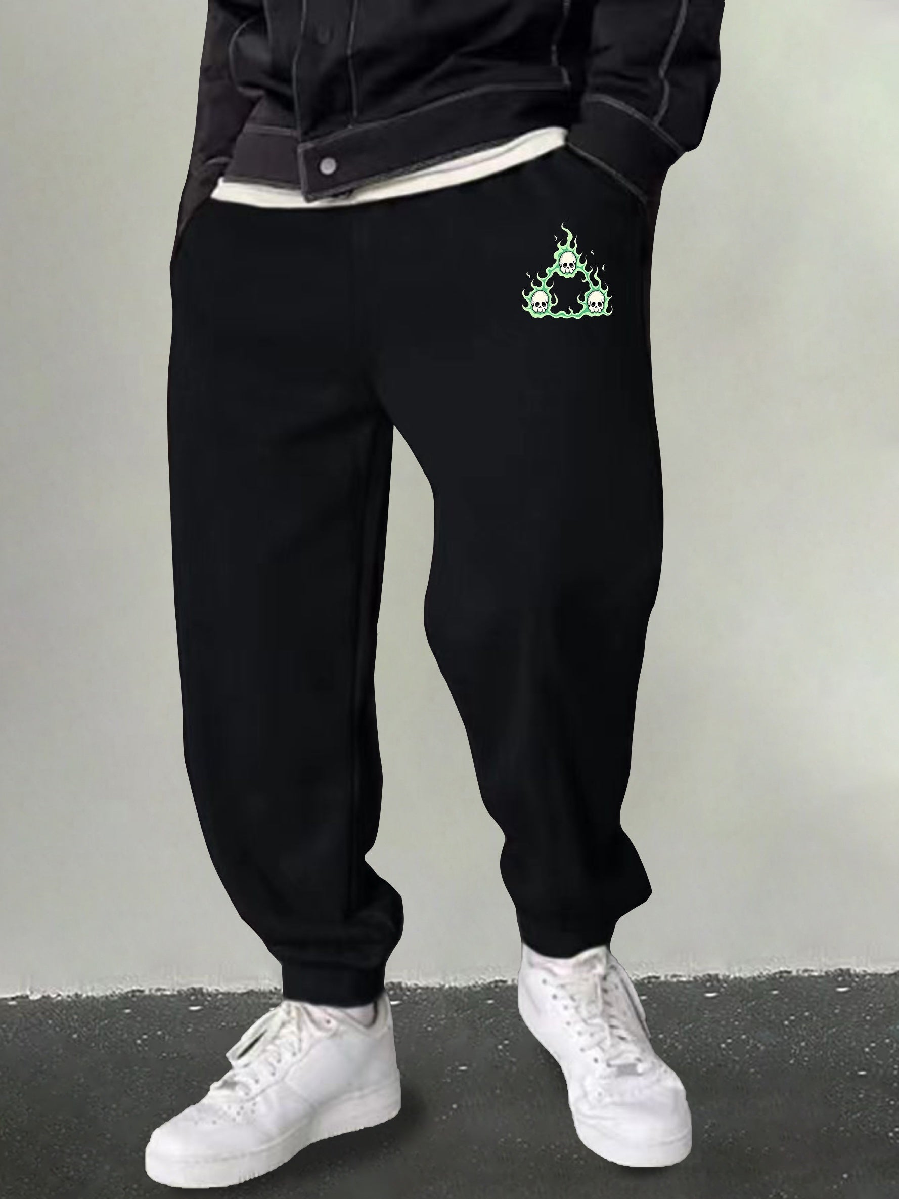 Men's Flame Skull Sweatpants Drawstring Joggers