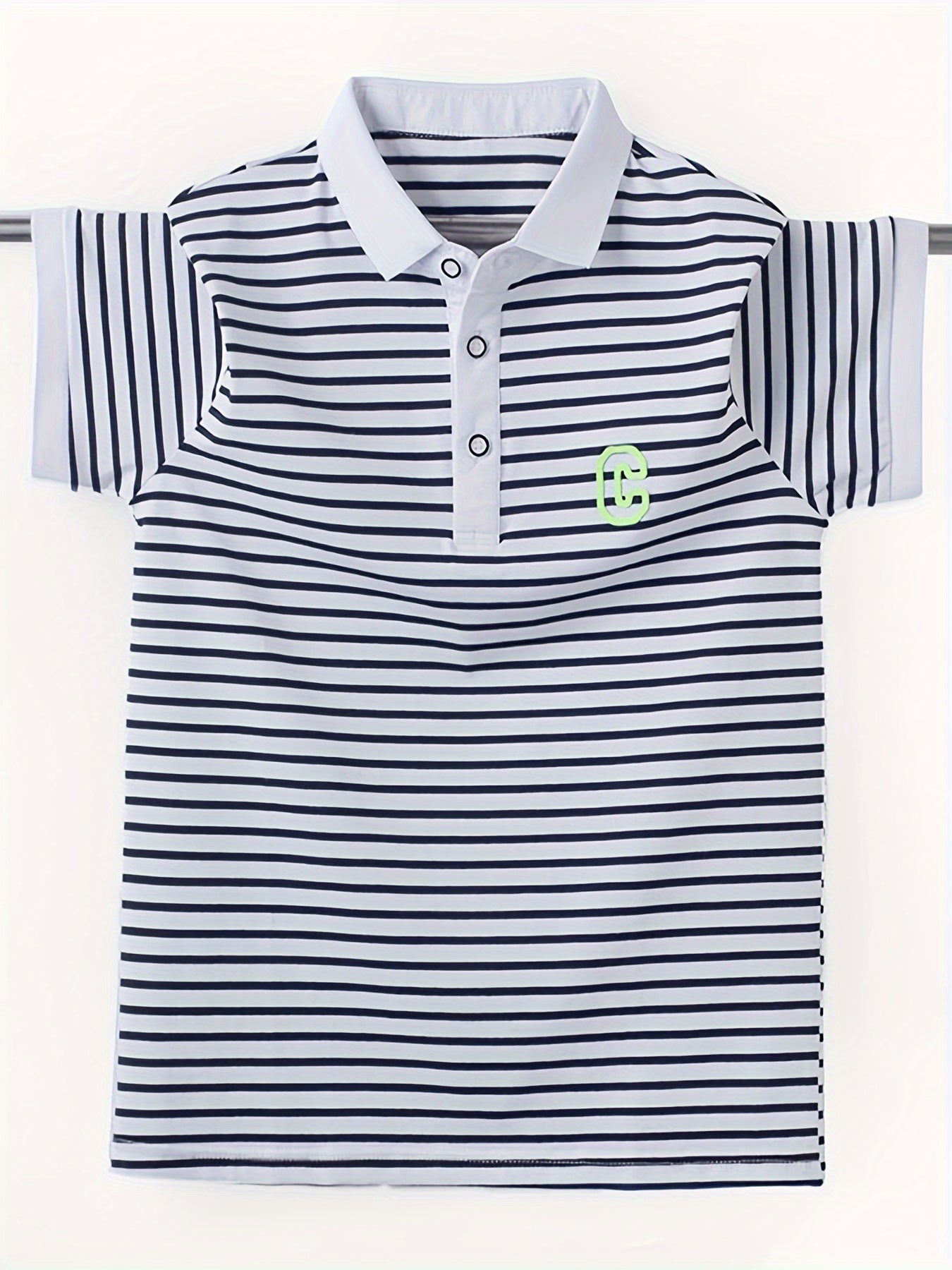 Boys Striped Lapel T-shirt Short Sleeve Summer Top