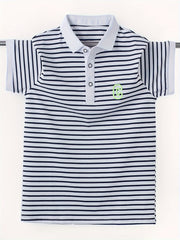 Boys Striped Lapel T-shirt Short Sleeve Summer Top