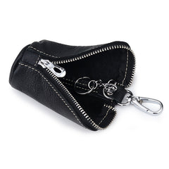 Retro Cowhide Car Key Holder Zipper Keys Storage Bag Keychain