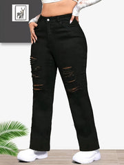 Ripped High Rise Flared Leg Jeans