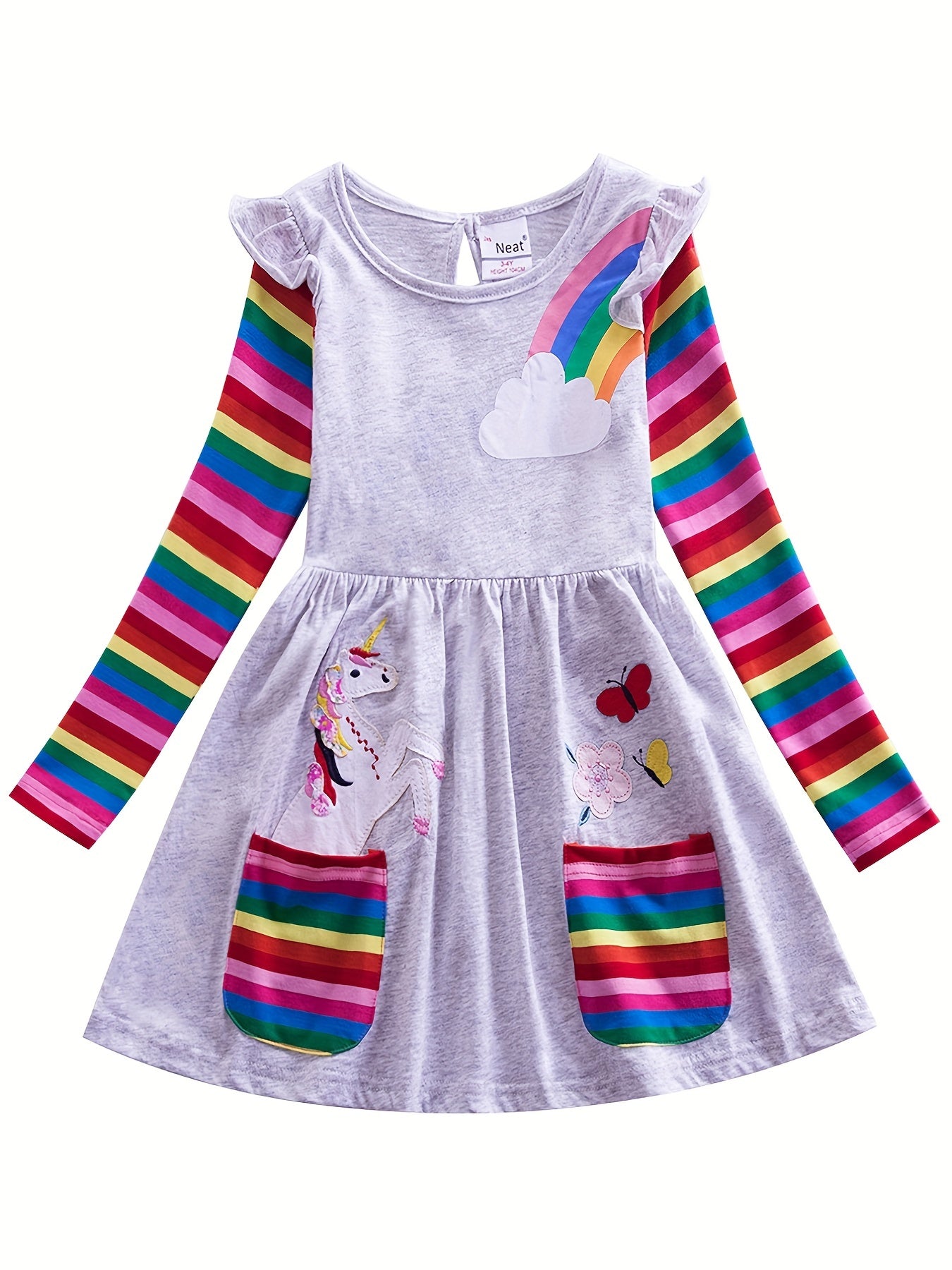 Girls Rainbow Unicorn Dress with Pockets