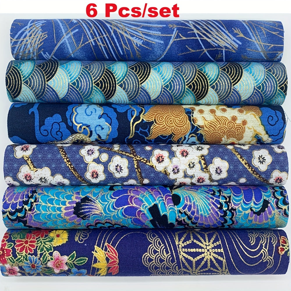 6pcs Navy Red Purple Bronzing Printed Cotton Fabric for DIY Sewing Scrapbooking