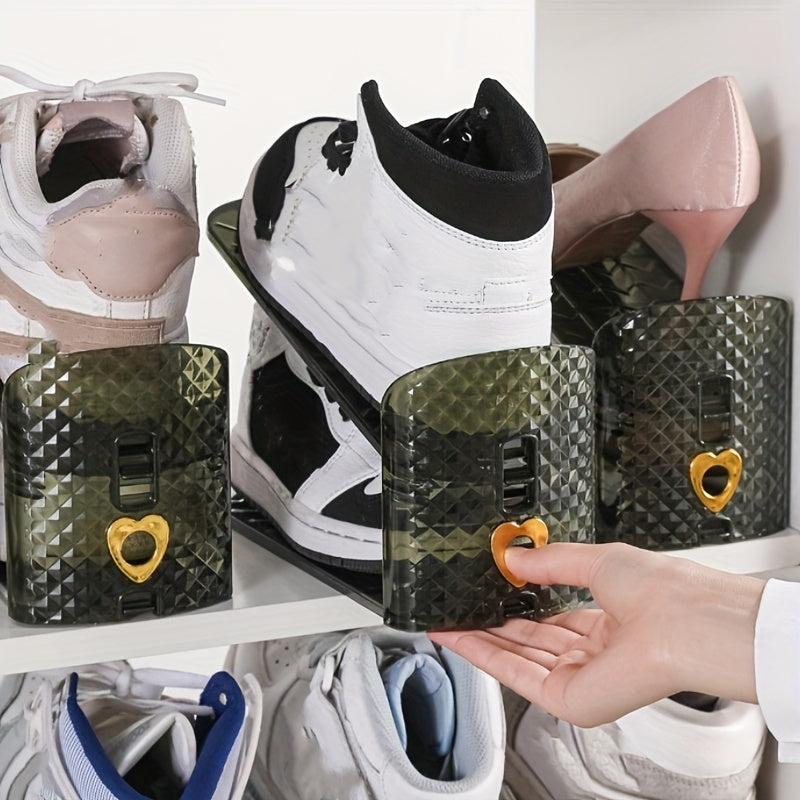 Adjustable Plastic Shoe Rack Double Layer Shoe Stacker Space Saving