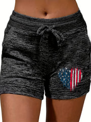 Heart Print Drawstring Shorts Casual Shorts For Spring & Summer Women's Clothing