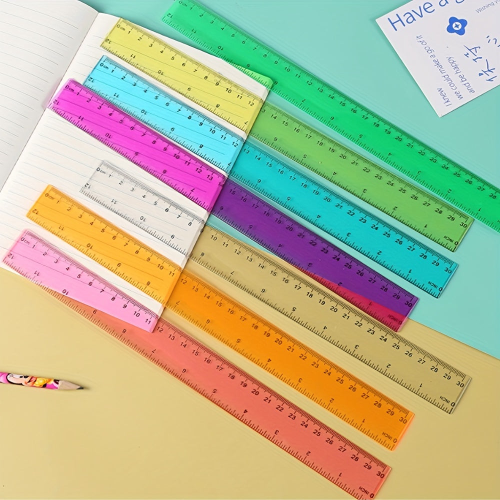6pcs 12in 30 Multicolor Student Rulers School w/ Cm & Inch Plastic Standard Rule