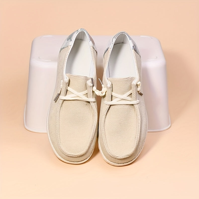 Colorblock Corduroy Lace-Up Loafers, Casual Walking Shoes