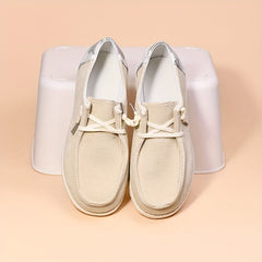 Colorblock Corduroy Lace-Up Loafers, Casual Walking Shoes