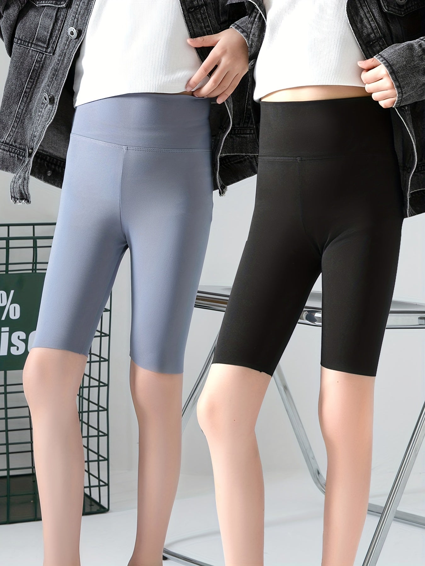 2pcs Girls Elastic High Waist Biker Shorts for Summer