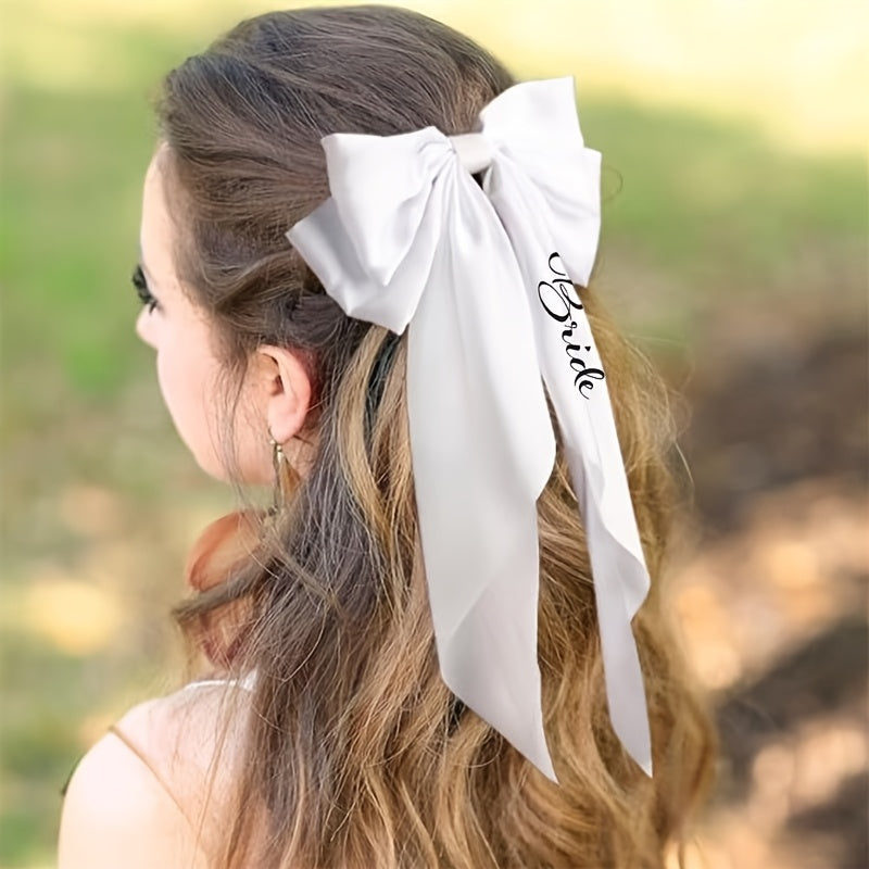 Bride Satin Bow Headpiece Wedding Hair Accessory Secure Hair Clip for Updos