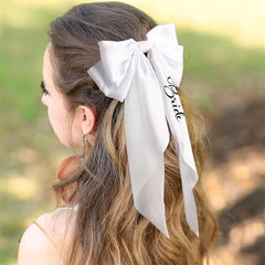 Bride Satin Bow Headpiece Wedding Hair Accessory Secure Hair Clip for Updos
