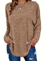 Solid Ribbed Long Sleeve Knit Top