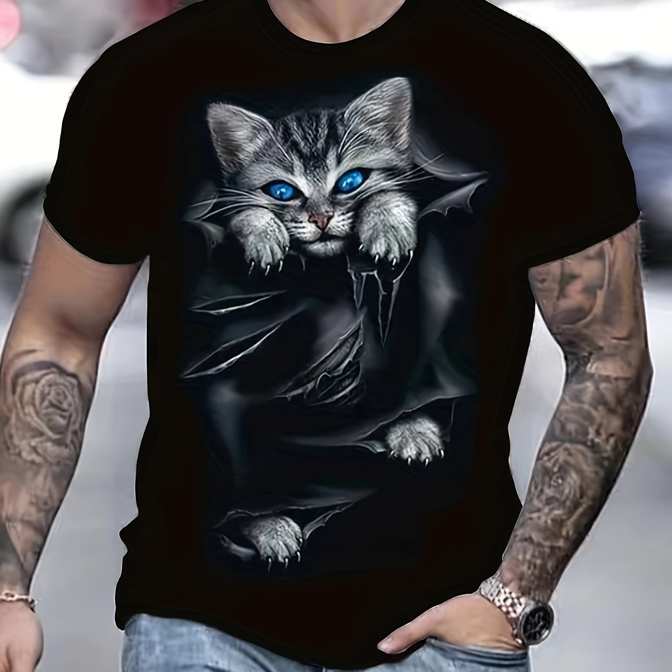 Cat 3D Print Men's Short Sleeve T-shirt Graphic Tee Summer Clothes