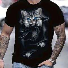 Cat 3D Print Men's Short Sleeve T-shirt Graphic Tee Summer Clothes