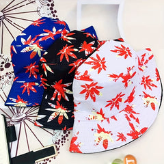 Maple Leaf Graffiti Foldable Bucket Hat Men Women Sun Outdoor Basin Hat