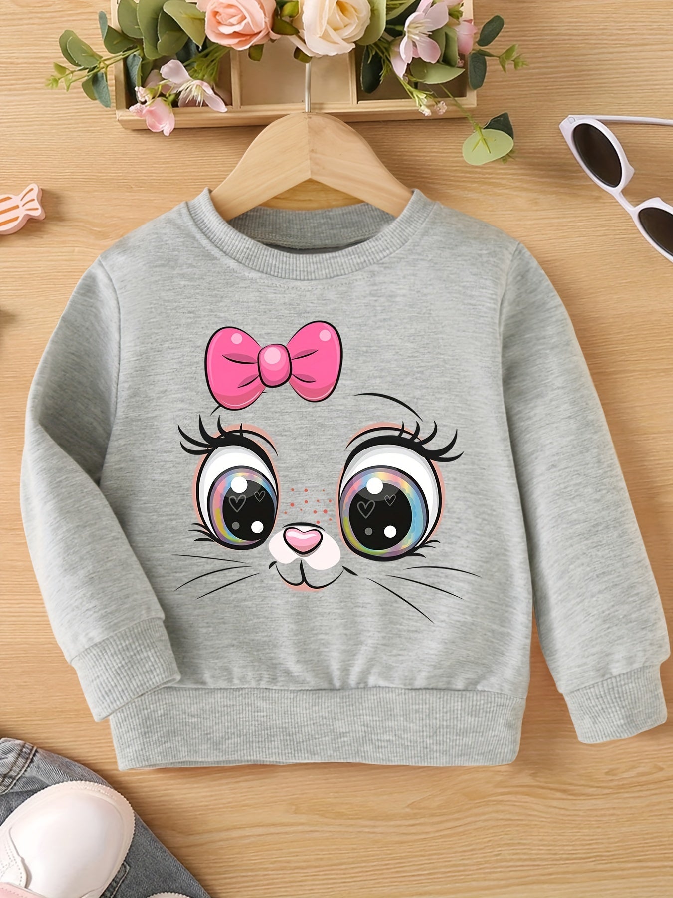Girls Cat Casual Pullover Sweatshirt Long Sleeve