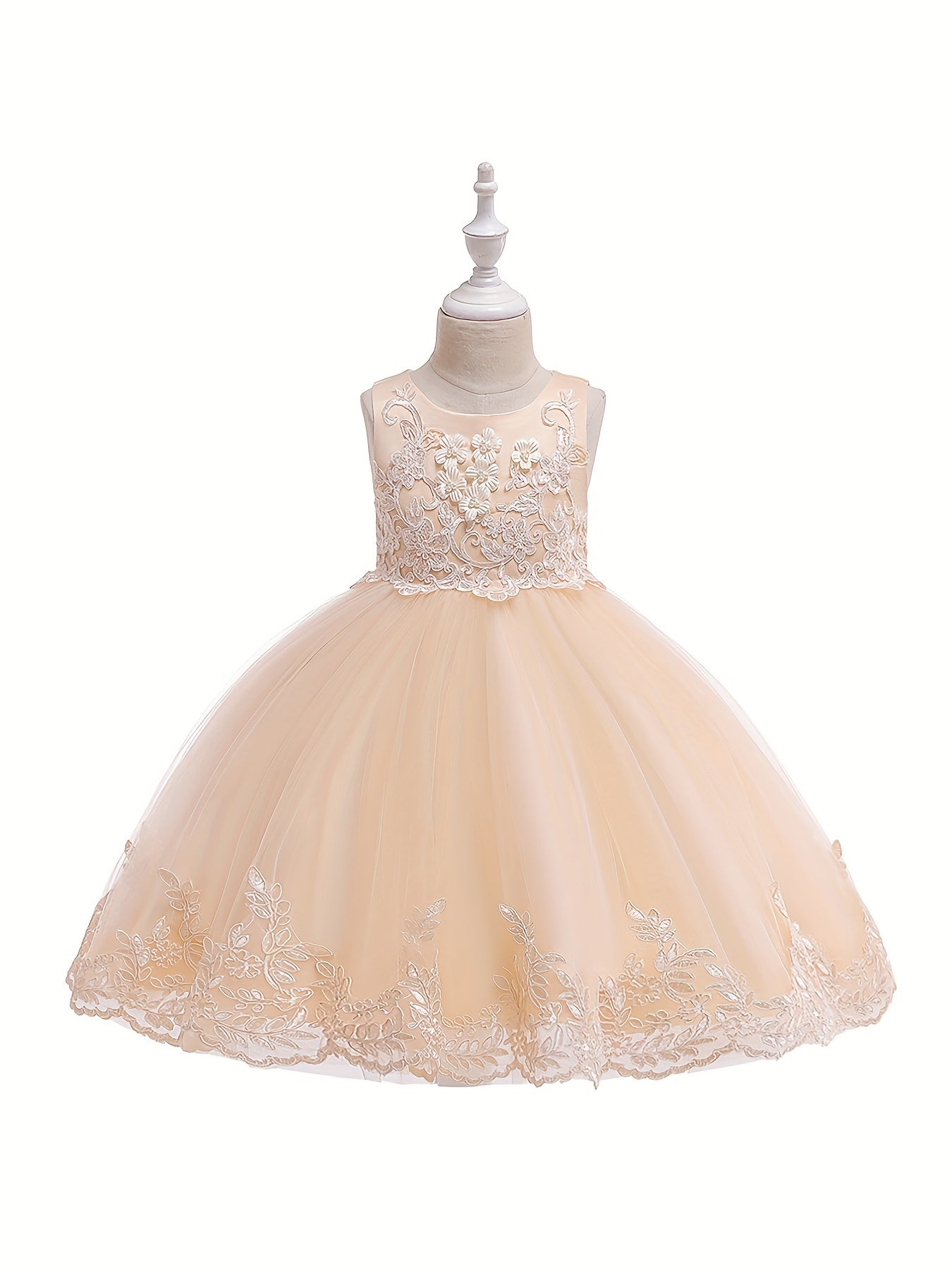 Girls Sleeveless Puffy Princess Dress Flowers Embroidered Tulle Tutu Dress