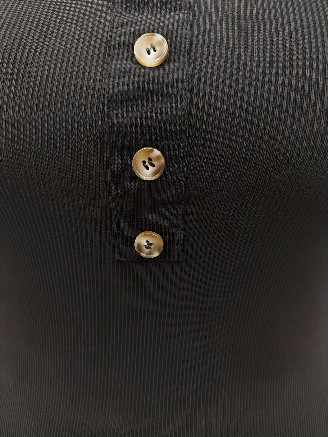 Ribbed Button Round Neck Slim Fit Tank Top