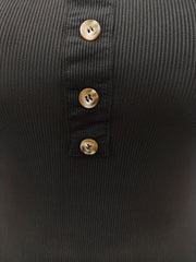 Ribbed Button Round Neck Slim Fit Tank Top