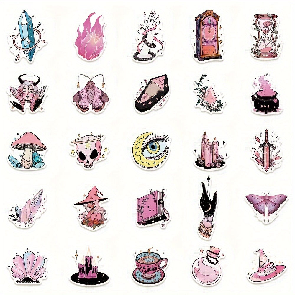 50pcs Pink Witch Series Stickers: Laptop Helmet Water Cup - Waterproof DIY