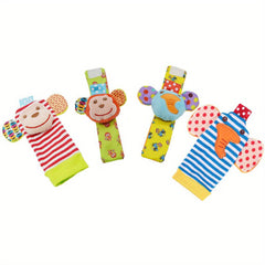 4 Pairs Baby Wrist Rattles Sock Toys Newborn Baby Sock Toys 0-6 Months
