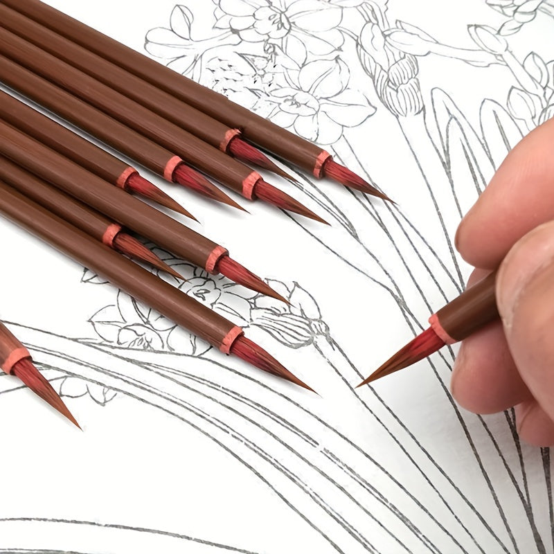 5pcs Small Red Hair Hook Line Brush Chinese Painting Thin Golden Body Calligraph