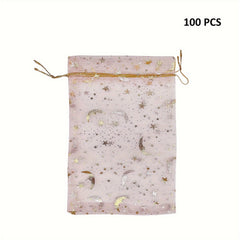 100 Pcs Organza Jewelry Gift Bag Moon Star Drawstring Candy Bag