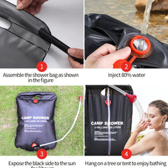 5 Gallon Portable Solar Shower Bag with Removable Hose and On Off Switchable Sho
