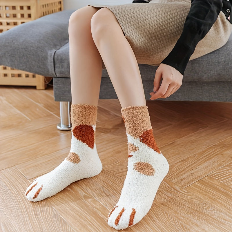4 Pairs Cat Claw Fuzzy Socks Mid Tube Stockings