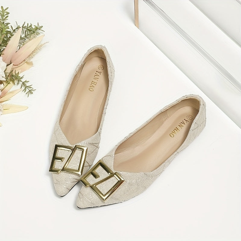 Women's Pointed Toe Ballet Flats Metal Decor Slip On Shoes