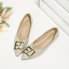 Women's Pointed Toe Ballet Flats Metal Decor Slip On Shoes