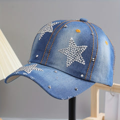 Denim Rhinestone Baseball Cap Y2K Bling Hat Hip Hop Sports Golf Hats