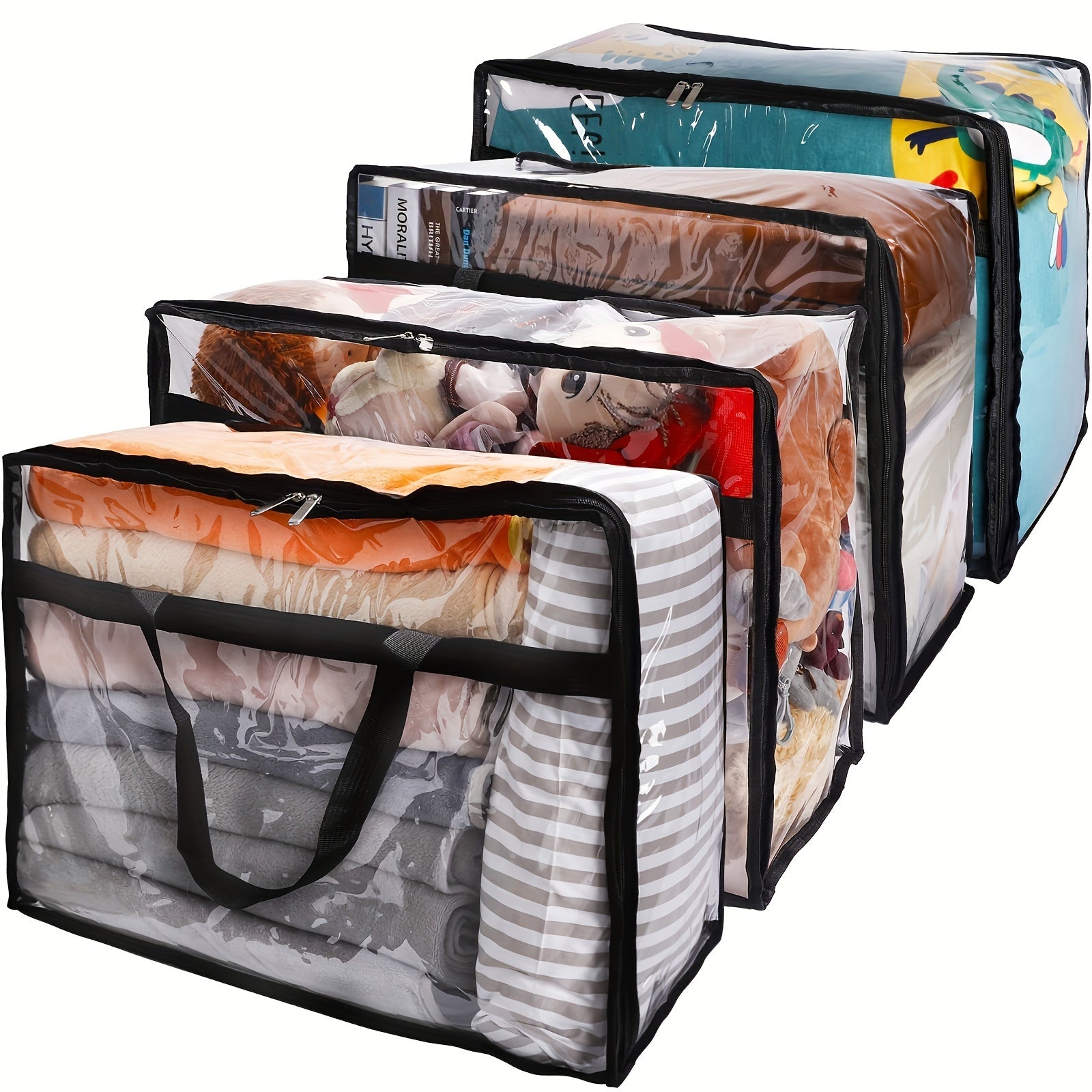 4pcs Plastic Storage Bags with Zippers and Handles