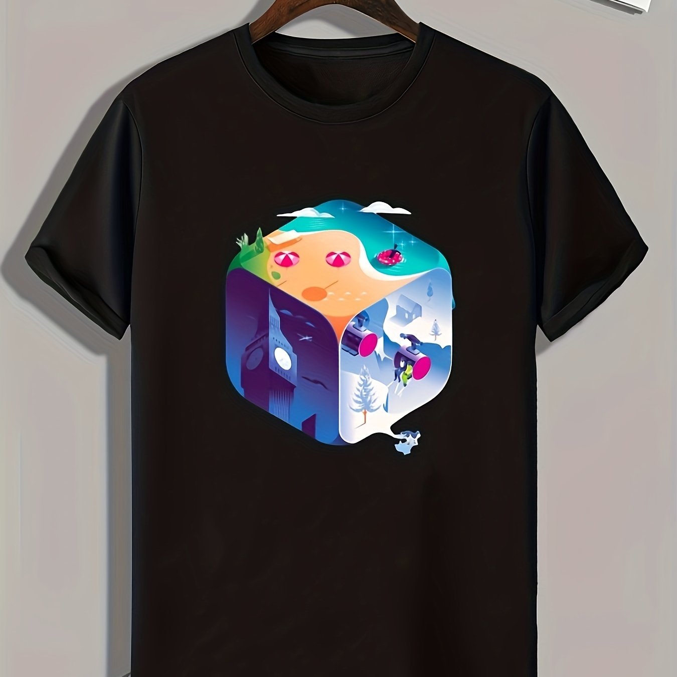 Cube Print Men's Graphic T-shirt Casual Comfy Tee for Summer