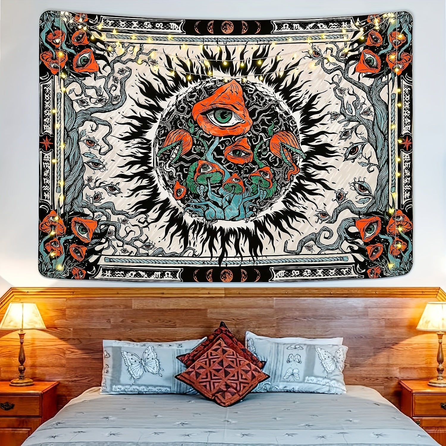 Mushroom Burning Sun Moon Phase Tapestry Wall Hanging Room Decor
