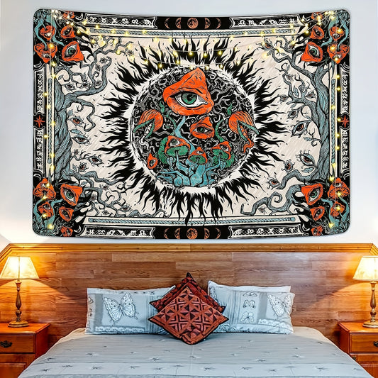Mushroom Burning Sun Moon Phase Tapestry Wall Hanging Room Decor