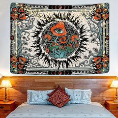 Mushroom Burning Sun Moon Phase Tapestry Wall Hanging Room Decor