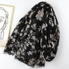 Boho Flower Print Frayed Edge Scarf