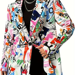 Graffiti Print Long Sleeve Button Blazer