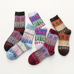 5 Pairs Christmas Print Socks Women's Mid Tube Stockings