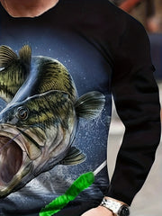 Fish Print Men's Long Sleeve T shirt for Autumn