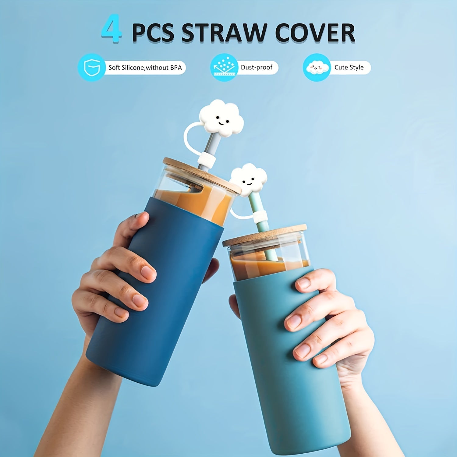 4pcs Cloud Shaped Straw Tips Cover for Reusable Straws