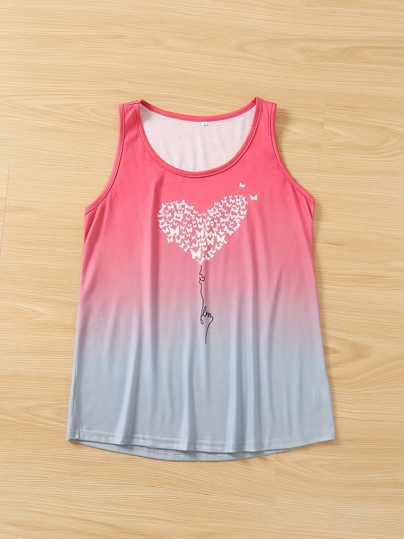 Butterfly Heart Print Gradient Tank Top
