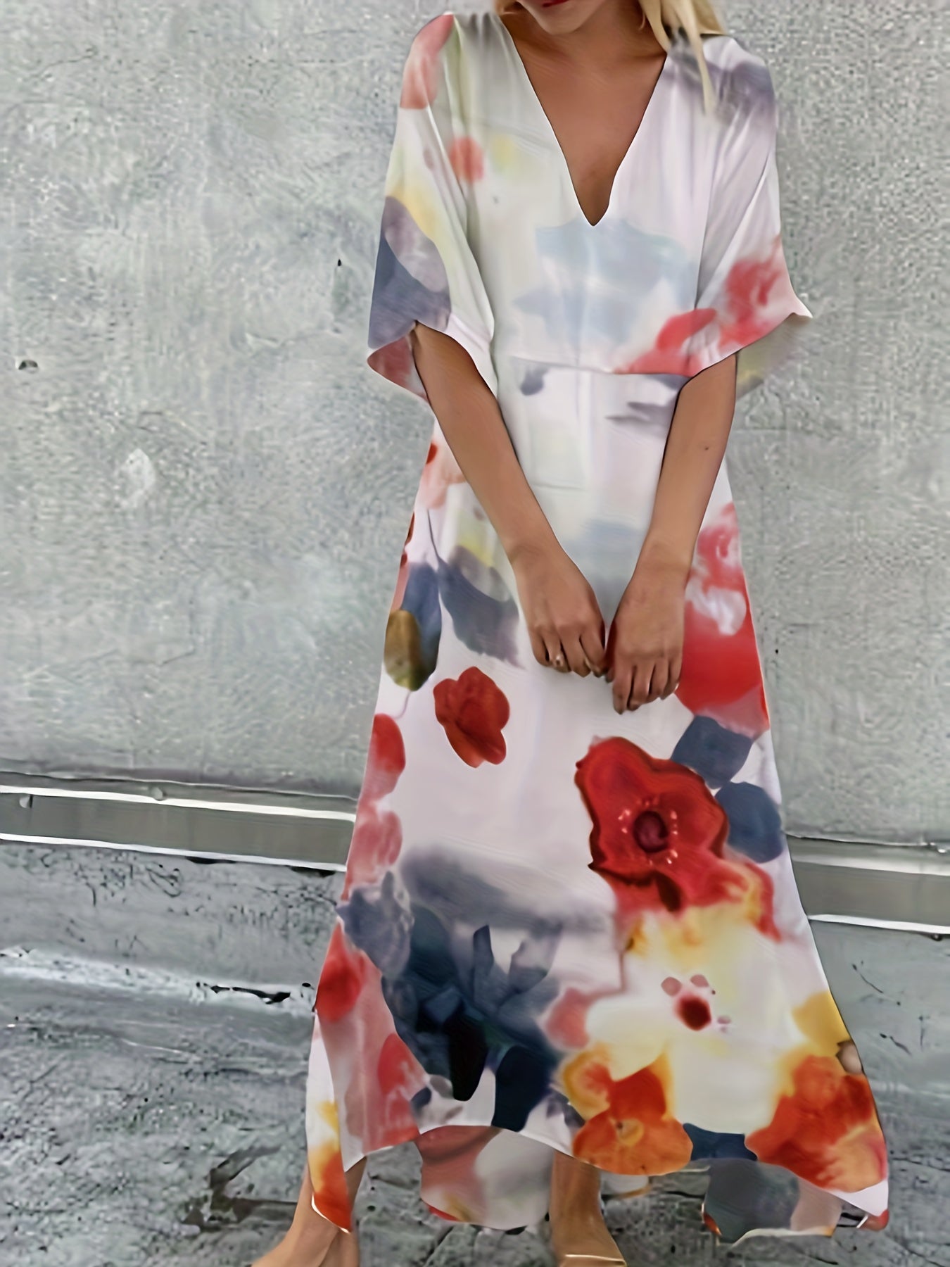 Tie Dye Floral Print Maxi Dress