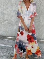 Tie Dye Floral Print Maxi Dress