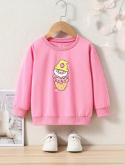 Cartoon Ice Cream Graphic Crew Neck Long Sleeve Sweatshirt for Kids