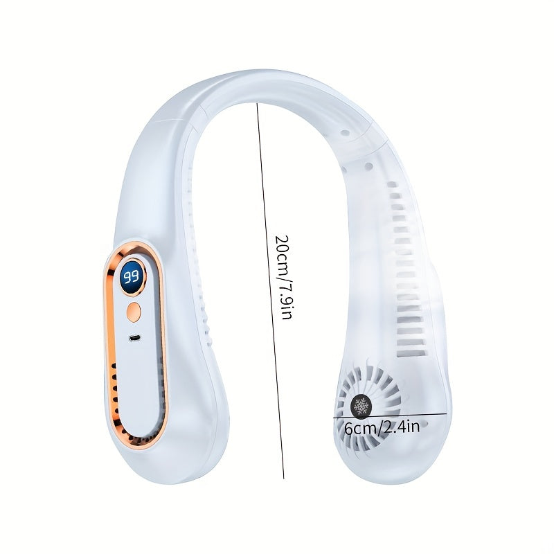 USB Charging Hanging Neck Cooling Fan Digital Display Power Fan