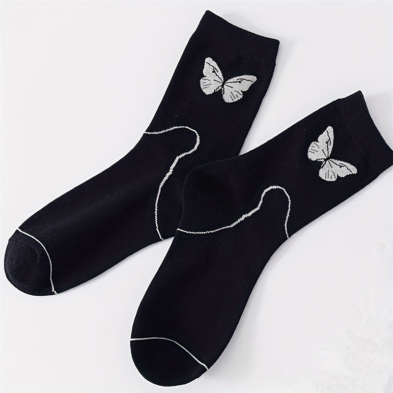 Butterfly Print Mid Tube Socks 2 Pairs Women's Stockings